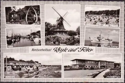 AK Wyk auf Föhr, Friesenmuseum, Hafen, Kurmittelhaus, MS Klaar Kiming, gelaufen 1966