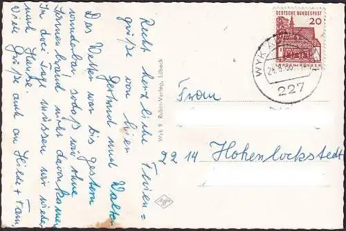 AK Wyk auf Föhr, Friesenmuseum, Hafen, Kurmittelhaus, MS Klaar Kiming, gelaufen 1966