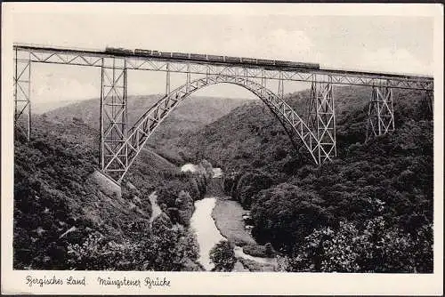 AK Solingen, Müngstener Brücke, Eisenbahn, gelaufen 1957