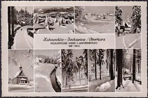 AK Hahnenklee Prairie de bouc, église et paysage en hiver, Photo Ak, incurvée