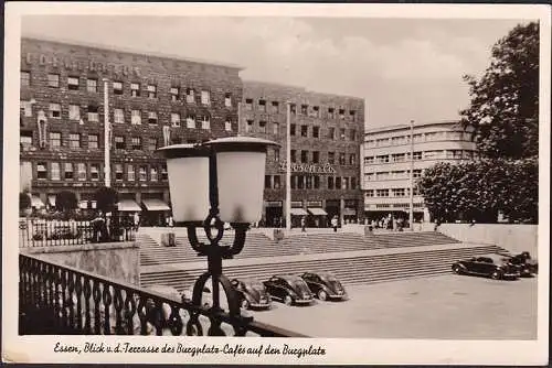 AK Essen, Terrasse des Burgplatz Cafes auf dem Burgplatz, gelaufen 1952