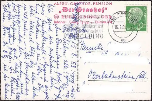 AK Ruhpolding Zell, Loferer Steinberge, Alpen Gasthof Der Grashof, gelaufen 1958