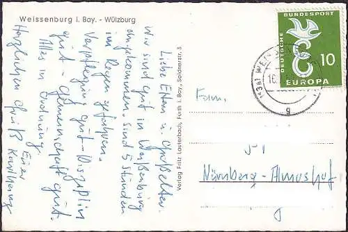 AK Weissenburg in Bayern, Festung Wülzburg, gelaufen 1959