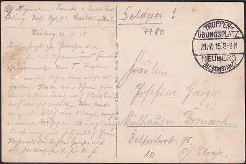 AK Schloss Gutenstein, Feldpost, Truppenübungsplatz Heuberg, gelaufen 1915