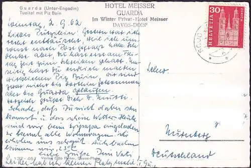 AK Guarda, Tuoital mit Piz Buin, Hotel Meisser, Davos Dorf, gelaufen 1962