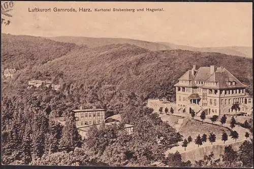 AK Gernrode, Kurhotel Stubenberg und Hagental, gelaufen 1929