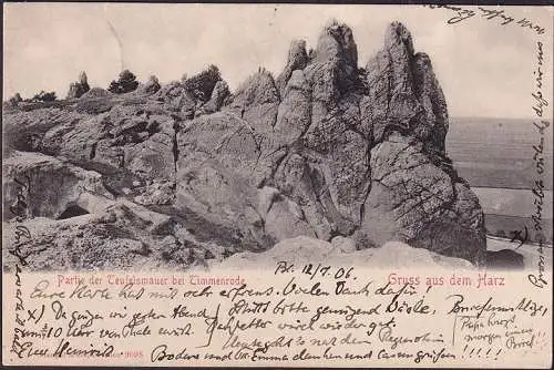 AK Gruss aus dem Harz, Partie der Teufelsmauer bei Timmenrode, gelaufen 1906