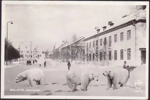 AK Skelleftea, Stationsgatan, Isbjönar, gelaufen 1952