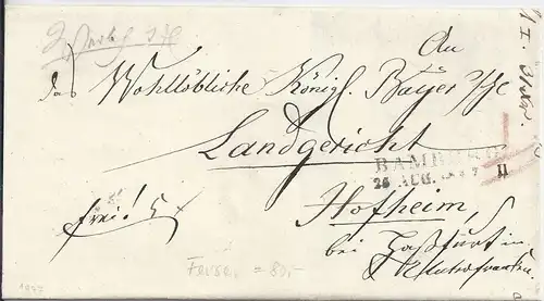 Bayern1847, L2 Bamberg auf Brief n. Hofheim. #1620