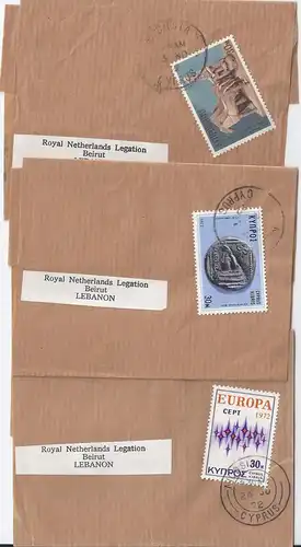 Zypern, 3 Luftpost Drucksache Schleifen n. Beirut, Libanon, NL Legation. #1930
