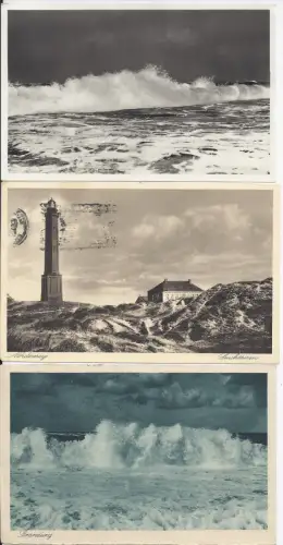 Norderney, 3 gebr. sw AK, 1mal Leuchtturm. #763