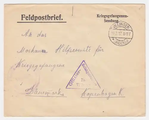 DR 1917, Villingen Baden, KGF POW Zensur Brief n. Dänemark. #1941