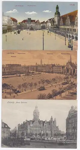 Sachsen, Leipzig, 3 ungebr. AK, 1mal farbig, 1mal Trambahn. #1173