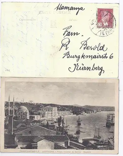 Türkei 1935, sw AK Palais Imper. de Dolma v. Istanbul n. Nürnberg. #1649