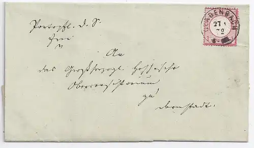 DR 1872, Ablöser K1 Gladenbach ideal auf schönem  Brief m. 1 Gr. #1150