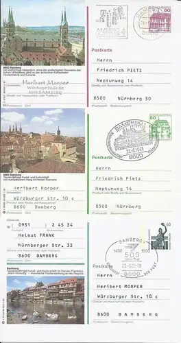 Bamberg, 3 verschiedene Bild Ganzsache m. entsprechendem Stempel Bamberg! #1757