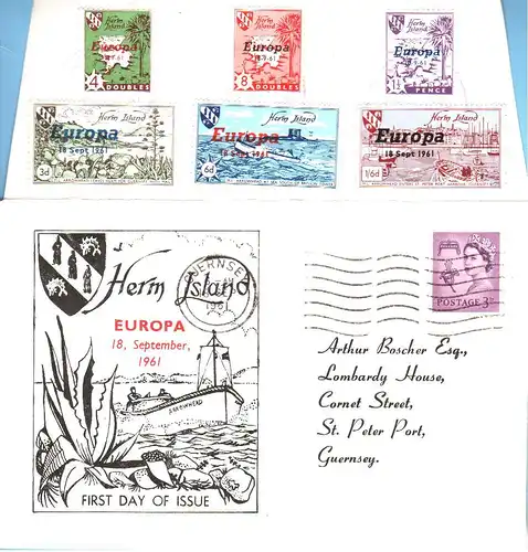 GB 1961, Guernsey, FDC m. Herm Island Europa Marken rücks. #2665
