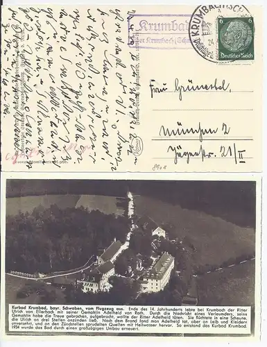 DR 1939, Krumbad über Krumbach, AK  m. Landpoststellen-II Stempel. #1043