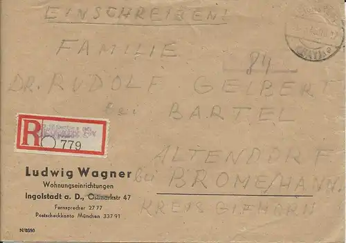 1946, Eichstätt By, eingestempelter Reko-Zettel auf "Gebühr bezahlt" Brief #2347