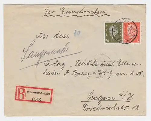 DR 1932, Wesermünde Lehe, Einschreiben Brief m. 12+30 Pf.n. Siegen. #1469