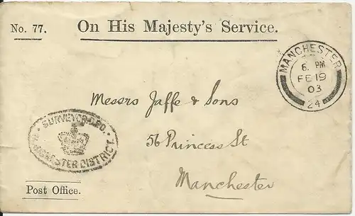 GB 1903, portofreier Post Office Dienst Orts Brief v. Manchester. #2481