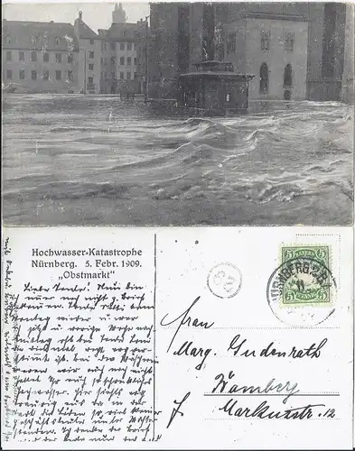 Bayern 1909, Nürnberg Hochwasser Katastrophe, gebr. sw AK. #840
