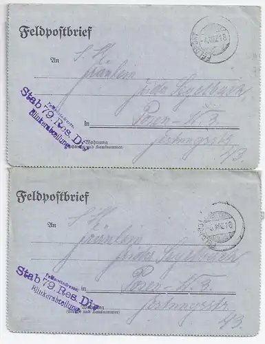 1918, Res.Div. Blinkerabteilung, 2 Brief m. aptiertem FP Stempel n. Posen. #1450