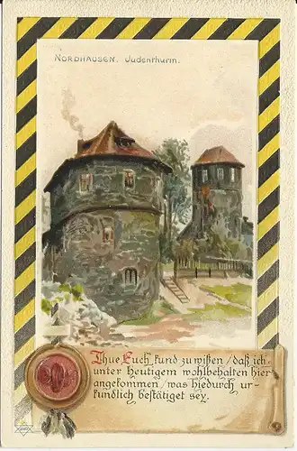 Nordhausen Judenthurm, ungebr. Judaika Künstler Präge Farb-AK. #1425