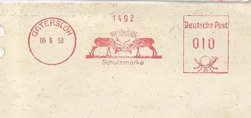 BRD Gütersloh Freisstpl. Wirius m. Abb. Hirsch Kampf. Briefstück Thema Jagd #147