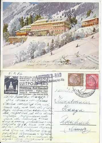 Hindelang 1936, gebr. Farb AK Luitpold Bad. #2594