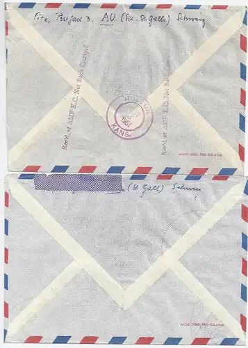 Schweiz 1951, Au St. Gallen, 2 Luftpost Brief n. USA, 1mal Einschreiben. #1900