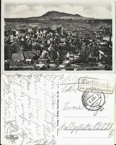 Thierhausen ü. Gmünd, Landpoststellen Stpl. auf sw AK v. Schwäbisch Gmünd. #573