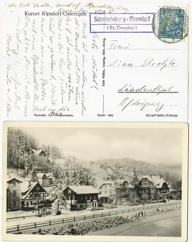 Schmiedeberg Naundorf Bz Dresden, Landpoststellen Stpl. auf sw AK Kipsdorf #2048