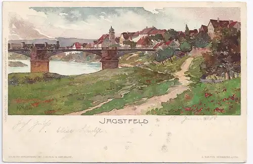 Jagstfeld 1900, gebr. Künstler Farb AK, sign. "K. Mutter". #1014