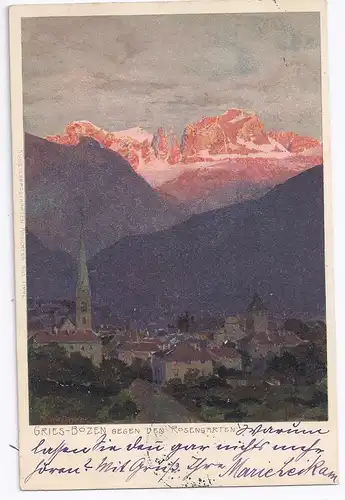 Italien, Gries Bozen gg. den Rosengarten, Südtirol Alto Adige Künstler AK.#461