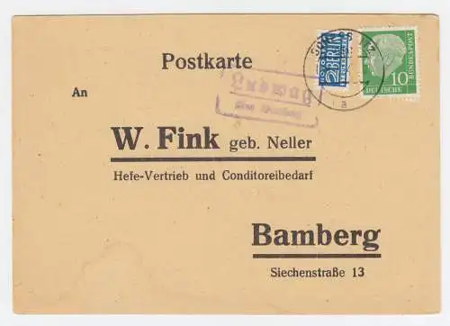 BRD 1954, Ludwag über Bamberg, Landpost Stpl. auf Karte m. 10 Pf. #2170
