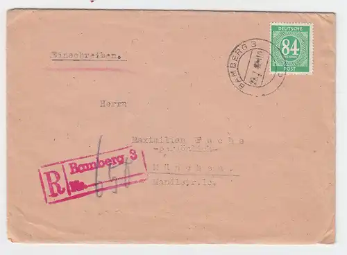 1947, Roter Einschreiben Stpl. "Bamberg 3" auf Reko Brief m. 84 Pf. #2731