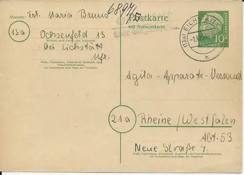 1956, Ochsenfeld über Eichstätt, Landpoststellen Stpl. auf Ganzsache. #2808