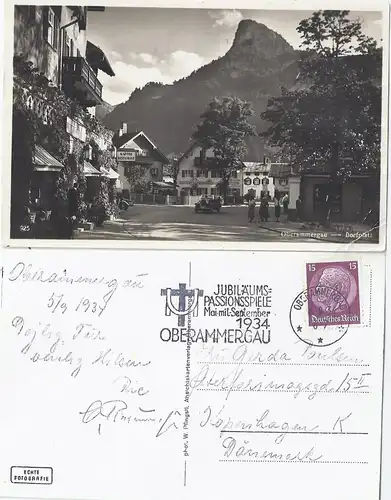 Bayern 1934, Oberammergau, sw-Ak m. Restaurant u. Passionsspiele SoStpl. #2205