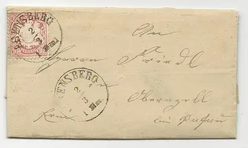 Bayern 1876, K1 Abensberg auf kl. Brief m. 10 Pf. m. WZ "weite Welle". #864