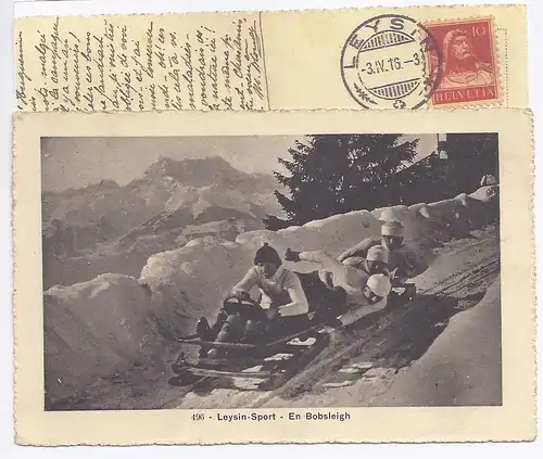 Bob Bobsleigh Schweiz 1916, gebr. sw Ak v. Leysin. #689
