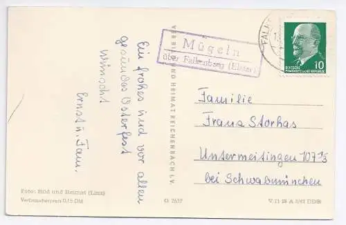 DDR, Mügeln über Falkenberg Elster, Landpoststellen Stpl. auf AK m. 10 Pf. #585