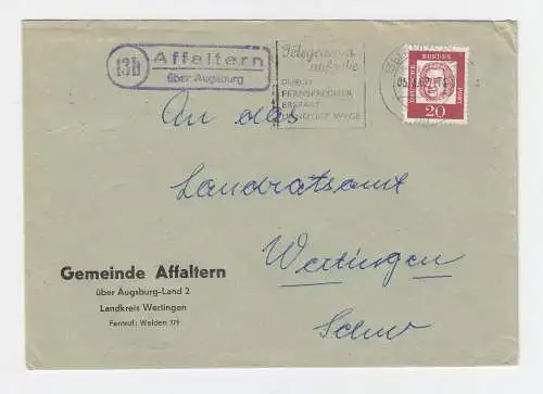 BRD 1962, 13b Affaltern über Augsburg, Brief m. Landpost St.II Stpl. #2781