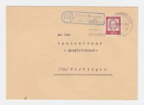 BRD 1961, 13b Rieblingen über Augsburg, Brief m. Landpost St.II Stpl. #2780
