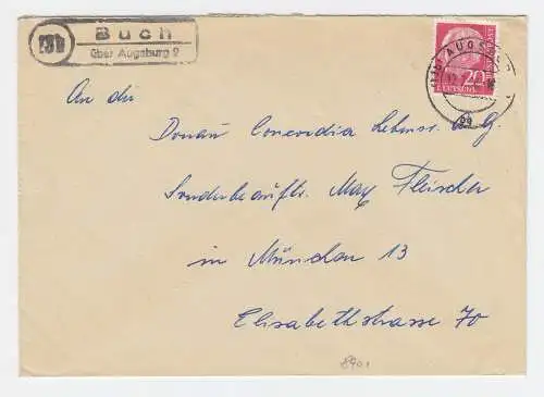 BRD 1956, 13b Buch über Augsburg, Brief m. Landpost St.II Stpl. #2779