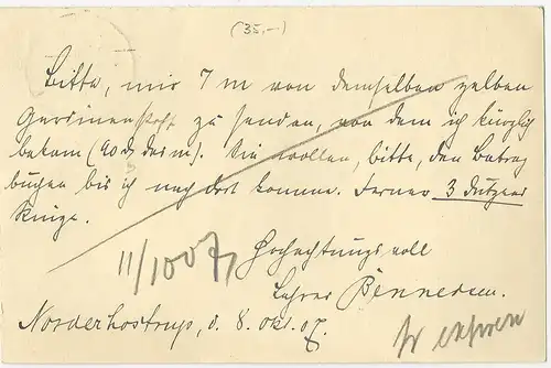 DR 1907, Schleswig Stpl Rothenkrug Kr Apenrade auf Ganzsache v Norderhostrup #78