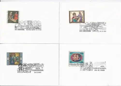 Österreich Christkindl, 24.12. 83/84/85/88, 4 Faltkarten m. SoStpl. #1272