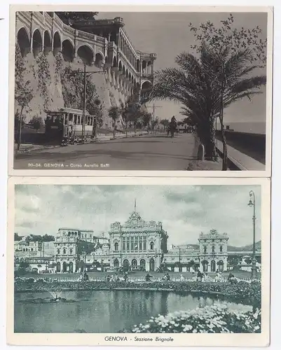 Italien, Genova, Bahnhof Stazione Brignole u. Tram, 2 gebr. sw-AK. #1697
