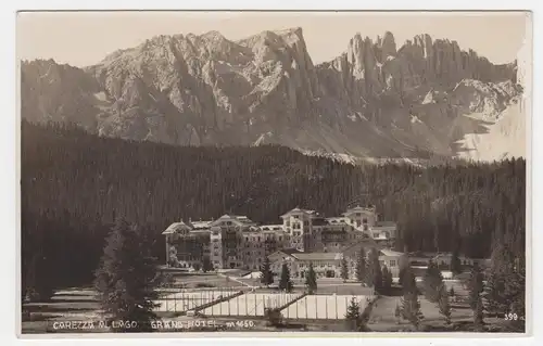 Italien, Carezza al Lago, Grand Hotel m. Tennis Plätzen, gebr. sw-AK. #1369