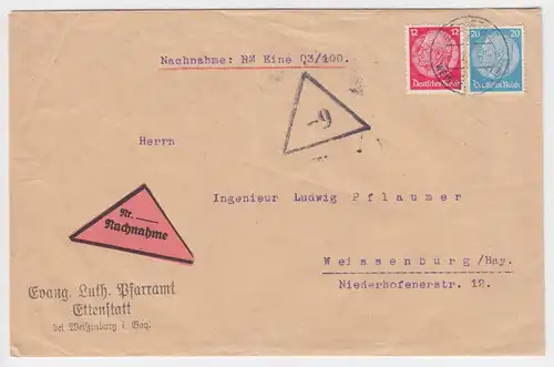 DR, Ettenstatt b Weissenburg, Nachnahme Brief m. ausgabenreiner Frankatur! #1296